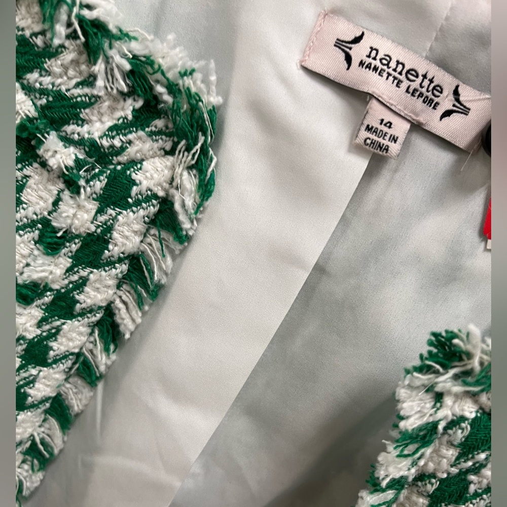 NWT ⚜️💚⚜️ NANETTE NANETTE LEPORE ELIOT HOUNDSTOOTH JACKET IN GREEN - Picture 4 of 5